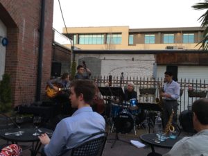 The Daniel Chavez Quartet (Saxophonist Daniel Chavez, Guitarist Brandon Crafts, Bassist Jake Riggs & Drummer Mike Fitch) performing at The Bohemian Club in Medford, OR on March 31, 2016 (while Vocalist Marriah Secrist takes a break).